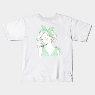 Minimalist line art pretty girl in green Kids T-Shirt